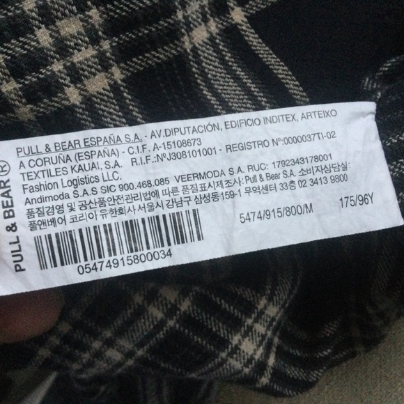 Pull & Bear Plaid Shirt Men's Button Up Medium Cotton Black and tan 40" Chest - Picture 10 of 16